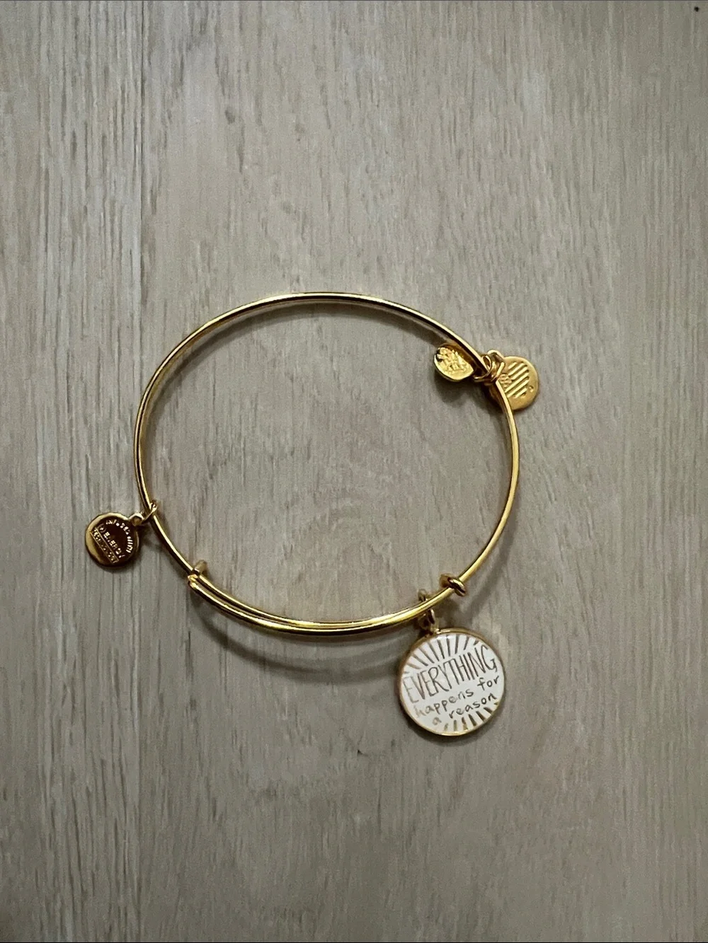 Alex and Ani Gold-Tone Charm Bangle with White Enamel Inspirational Disc